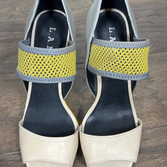 L.A.M.B. Barrie Dress Peep Toe Heels in Gray/Cream Sz 9.5 NWOT - Picture 10 of 10
